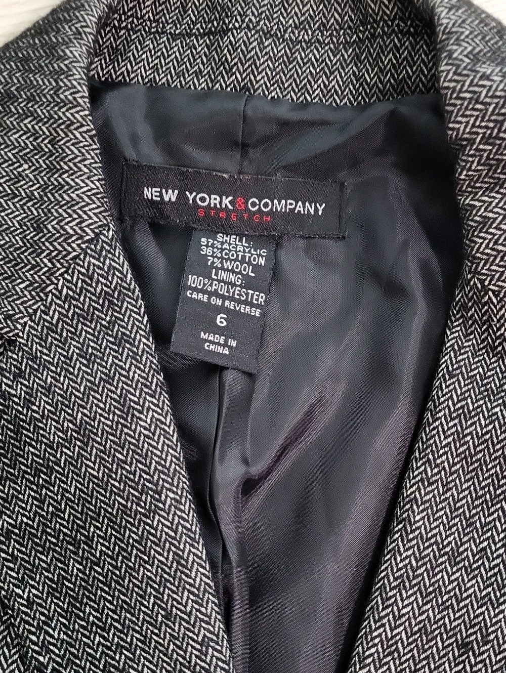Women's New York & Company Black and White Herringbone Blazer Jacket